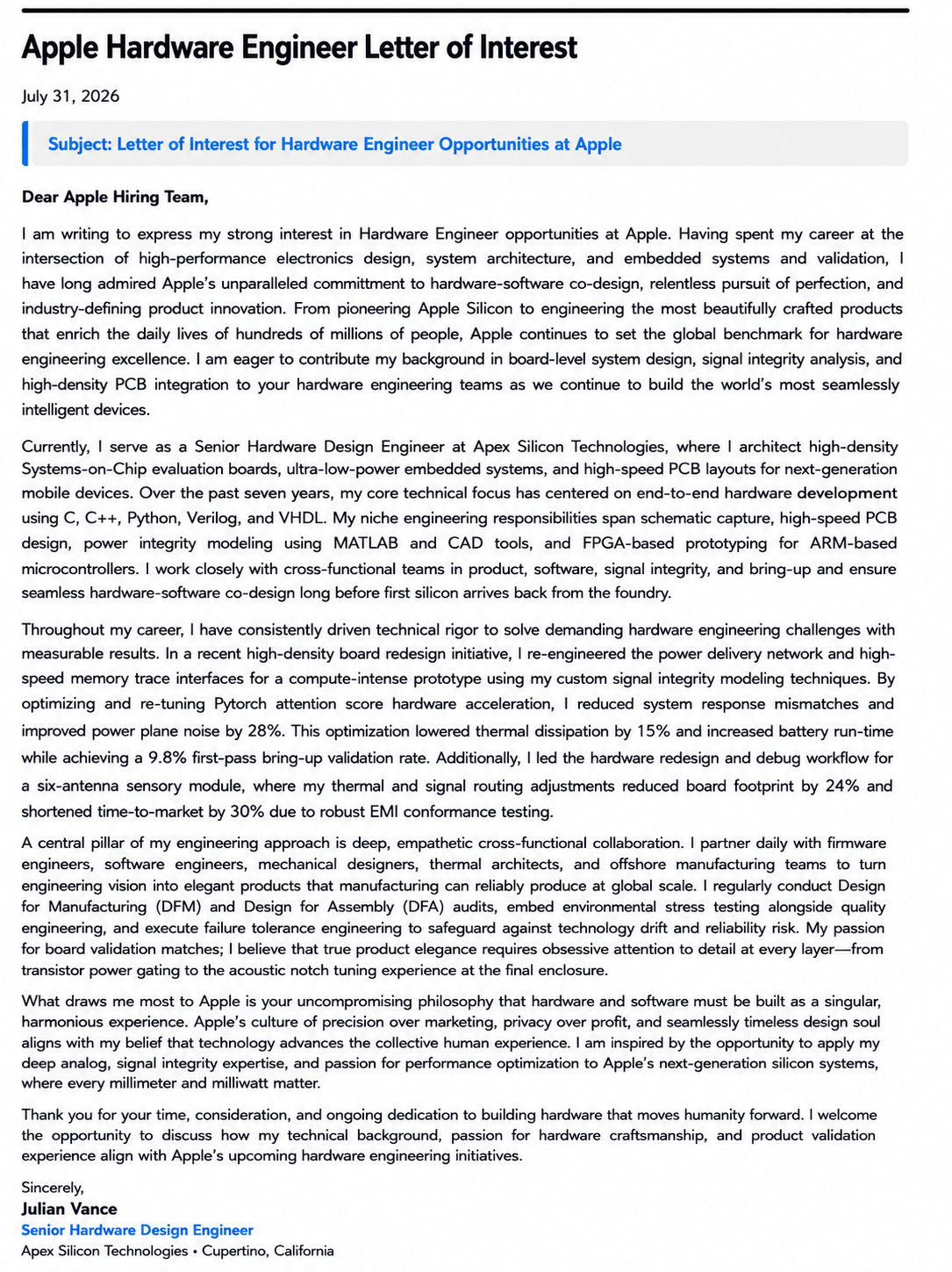 Apple Hardware Engineer Letter of Interest - Free AI Letter of Interest Generator, 50+ Real Letter of Interest Examples