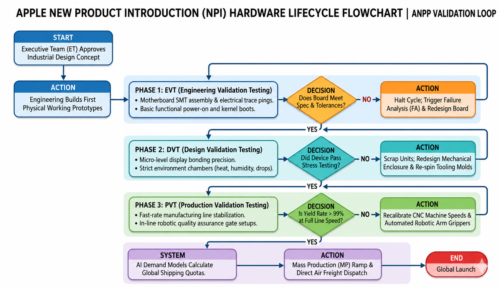 Apple New Product Introduction (NPI) Hardware Lifecycle Flowchart - Free AI Flowchart Generator, 50+ Real Flowchart Examples
