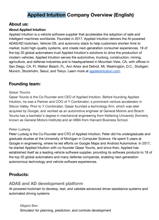 Applied Intuition for Self driving software - Free AI Agent Generator, 50+ Real AI Agent Examples