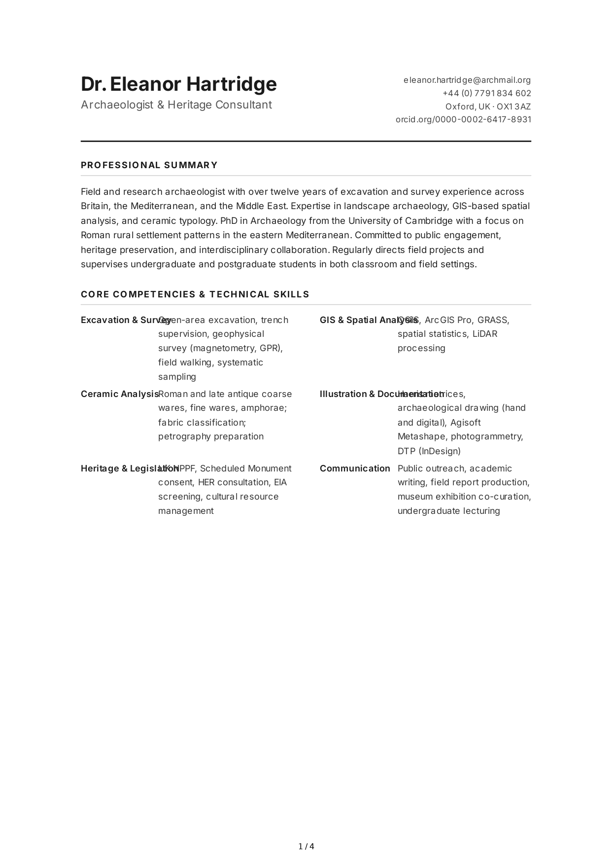 Archaeologist CV - Free AI CV Maker, 50+ Real CV Examples