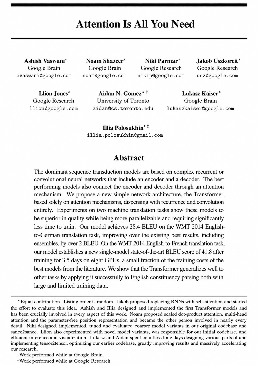 Attention Is All You Need Research Paper - Free AI Research Paper Generator, 50+ Real Research Paper Examples