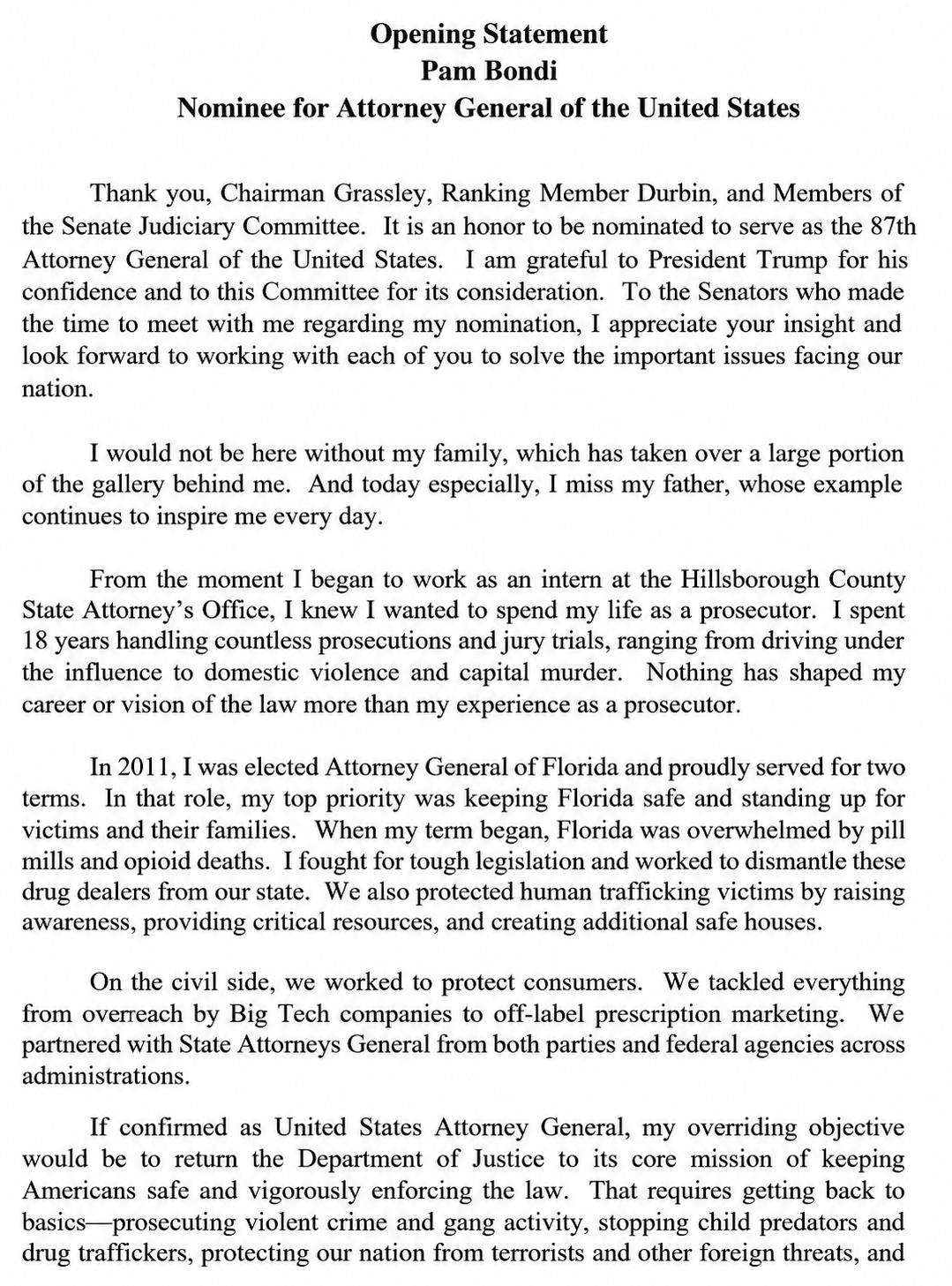 Attorney General Confirmation Hearing Opening Statement - Free AI Opening Statement Generator, 50+ Real Opening Statement Examples