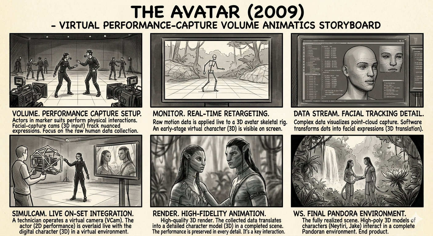 Avatar Virtual Performance-Capture Volume Animatics Storyboard - Free AI Storyboard Generator, 40+ Real Storyboard Examples