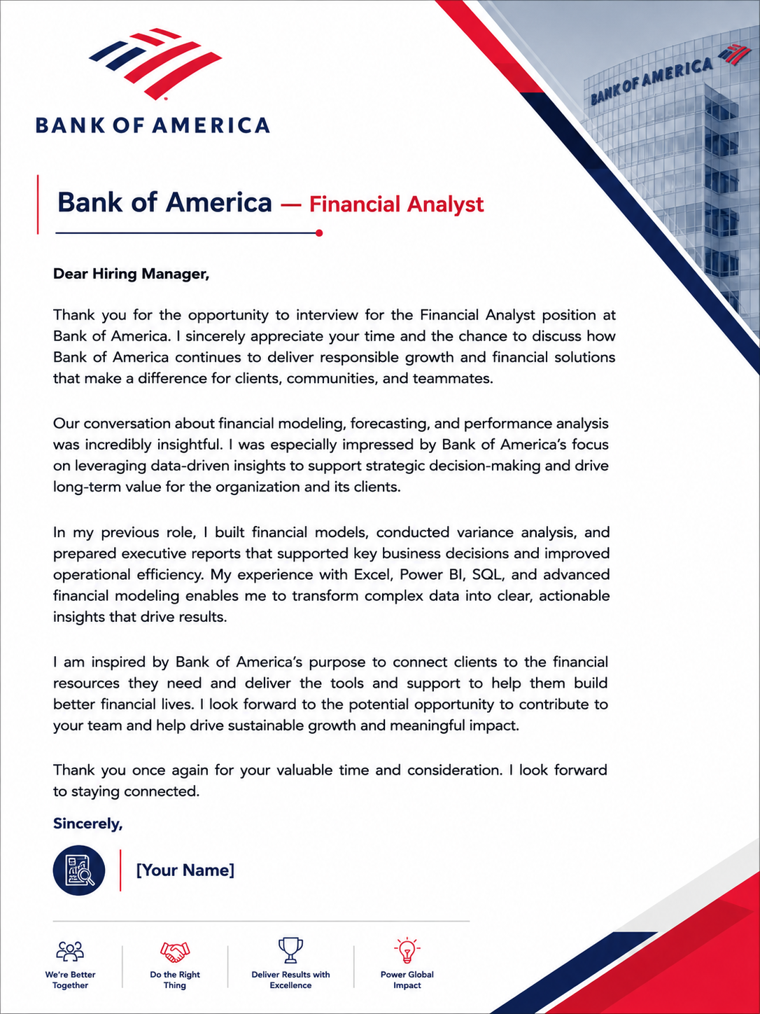 Bank of America Financial Analyst - AI Thank you Email after Interview Generator