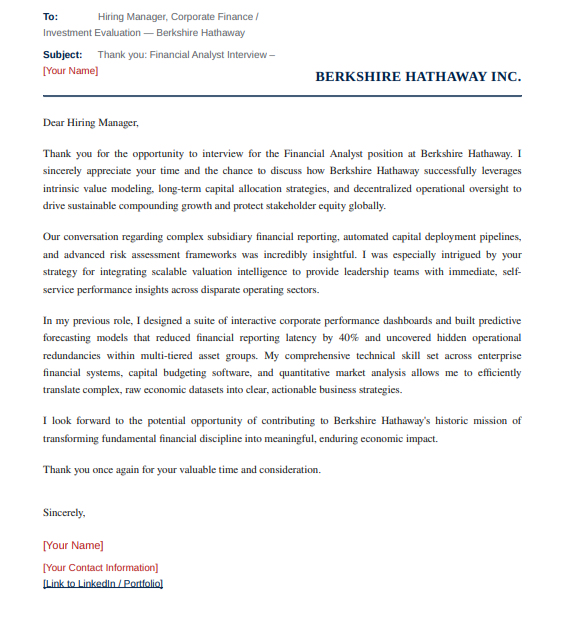 Berkshire Hathaway Financial Analyst - AI Thank you Email after Interview Generator