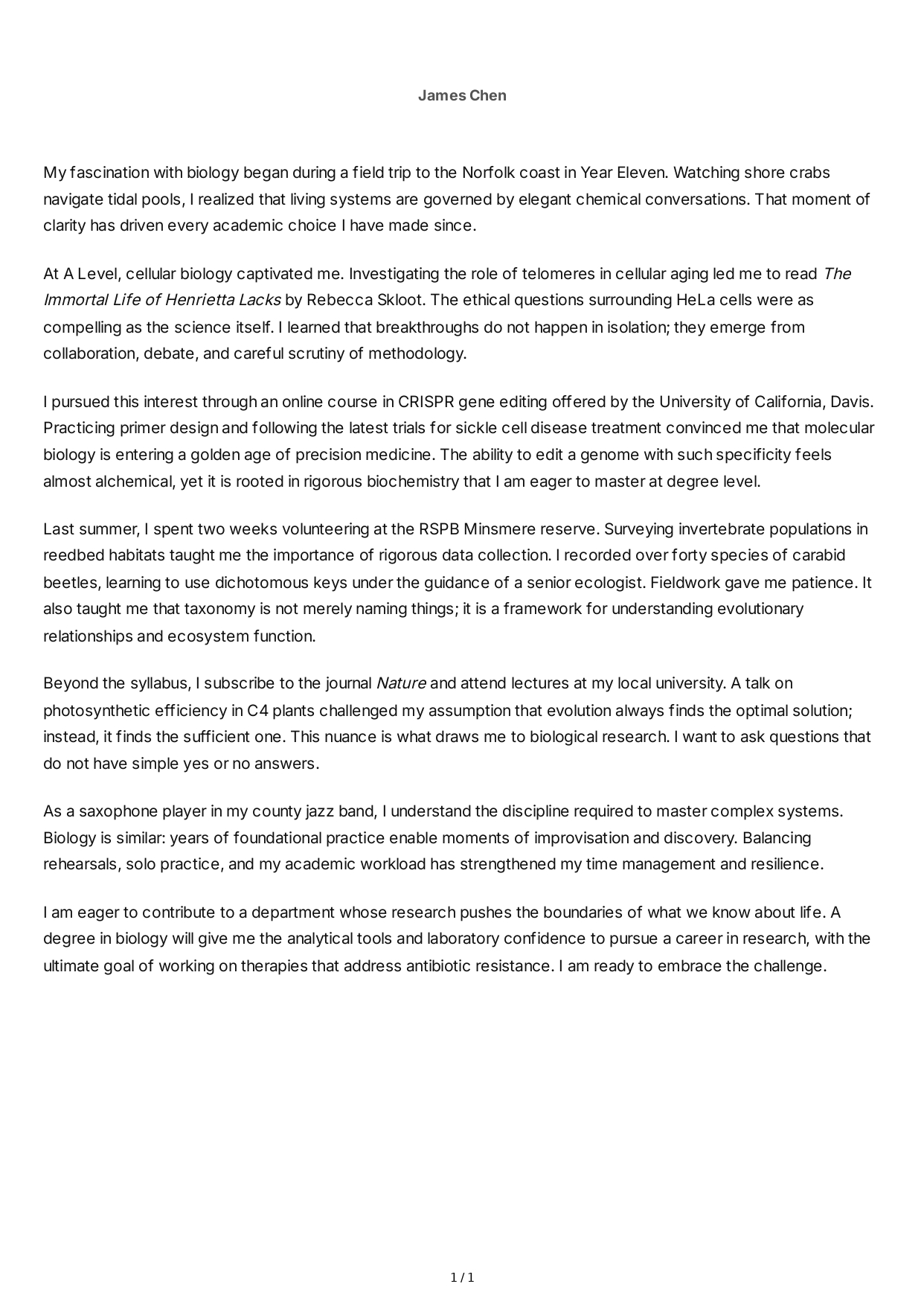 Biology Personal Statement - Free AI Personal Statement Generator, 50+ Real Personal Statement Examples
