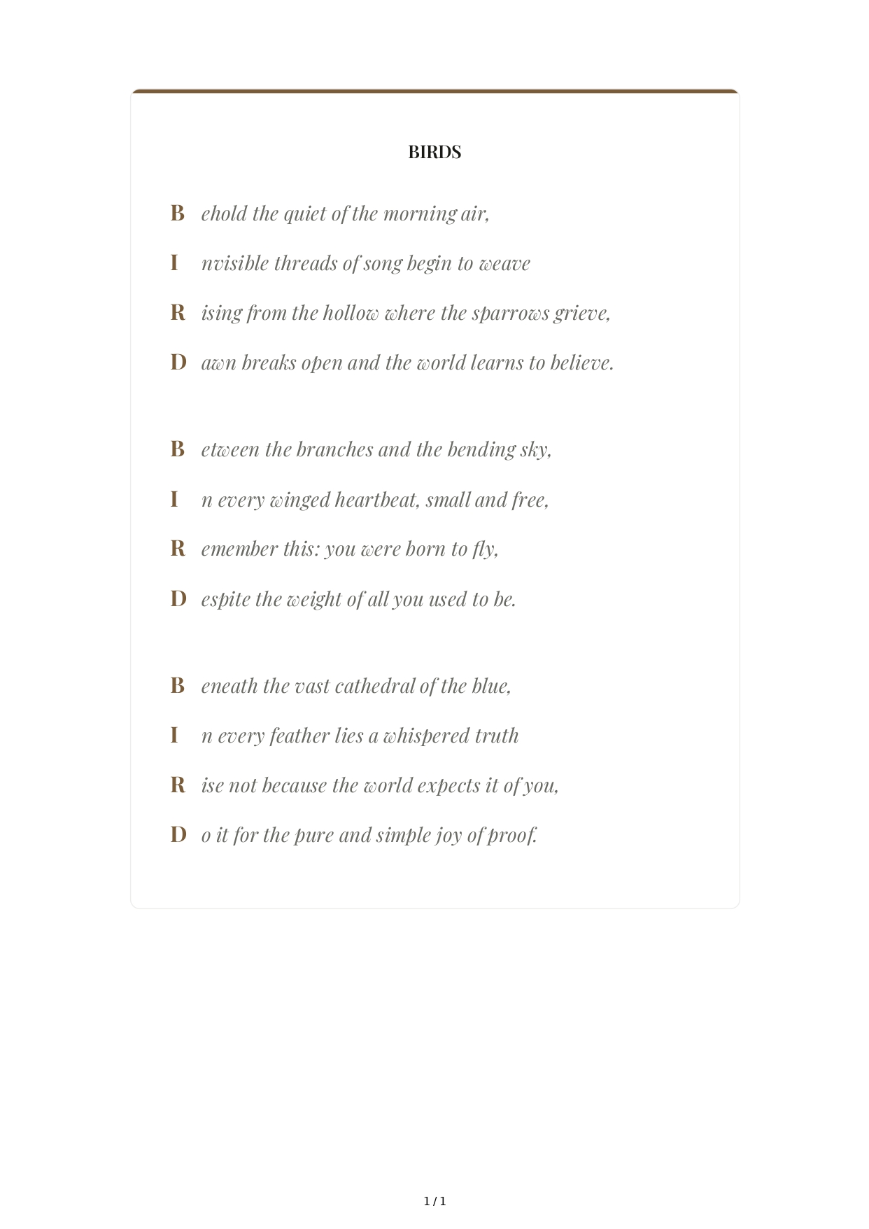 Bird Acrostic Poem