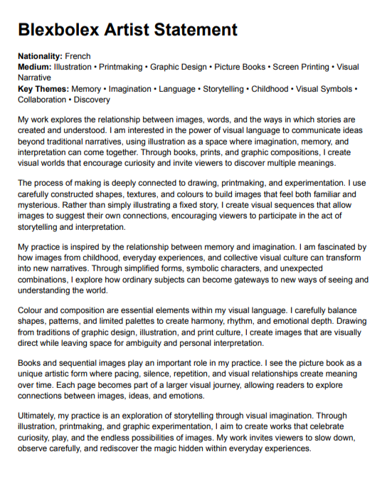 Blexbolex Artist Statement - Free AI Artist Statement Generator, 50+ Real Artist Statement Examples