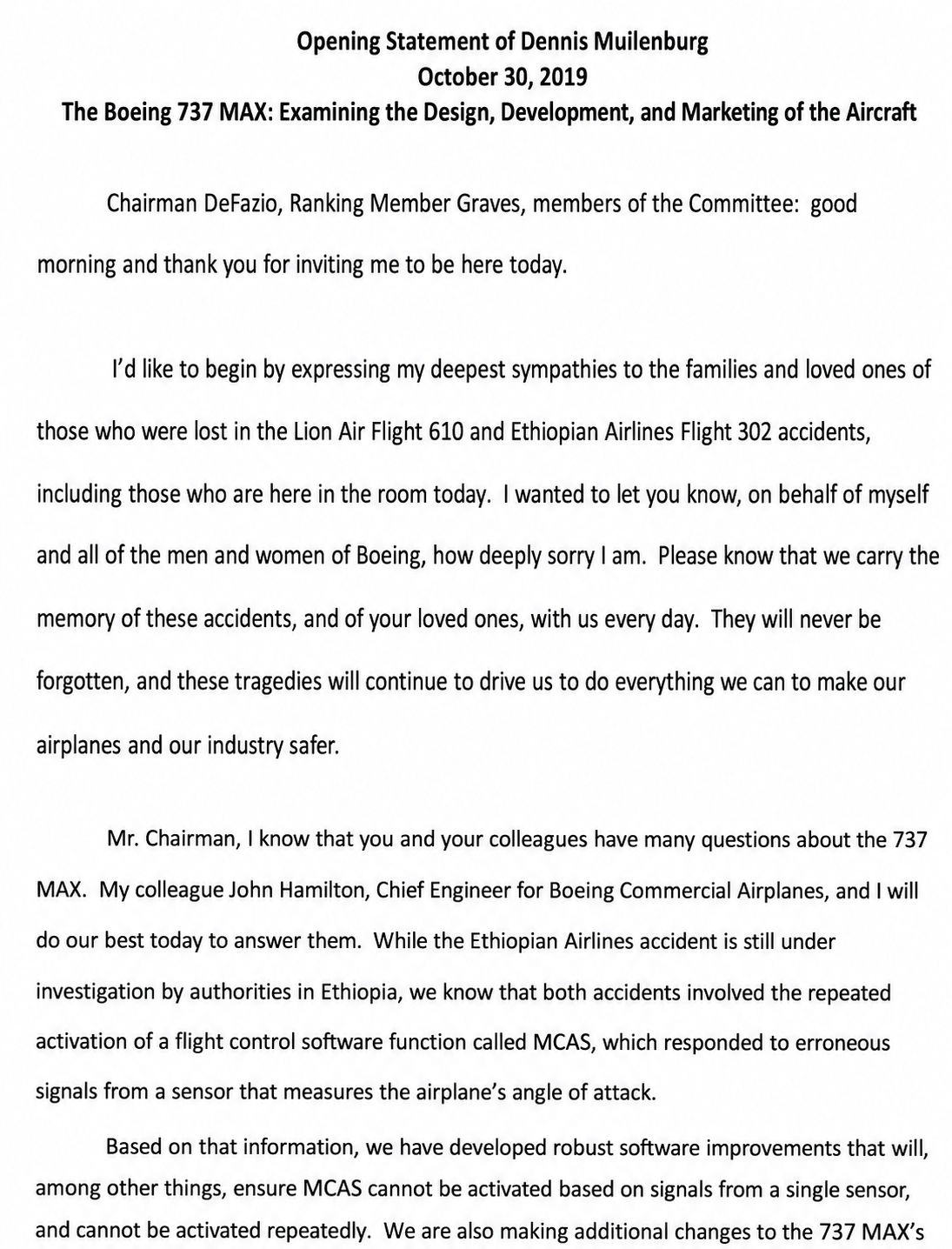 Boeing 737 MAX Congressional Opening Statement - Free AI Opening Statement, 50+ Real Opening Statement Examples