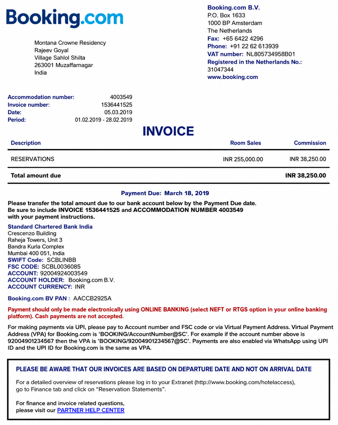 Booking.com Invoice  - Free AI Invoice Generator, 50+ Real Invoice Examples