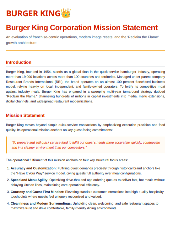 Burger King Mission Statement - Free AI Mission Statement Generator, 50+ Real Mission Statement Examples
