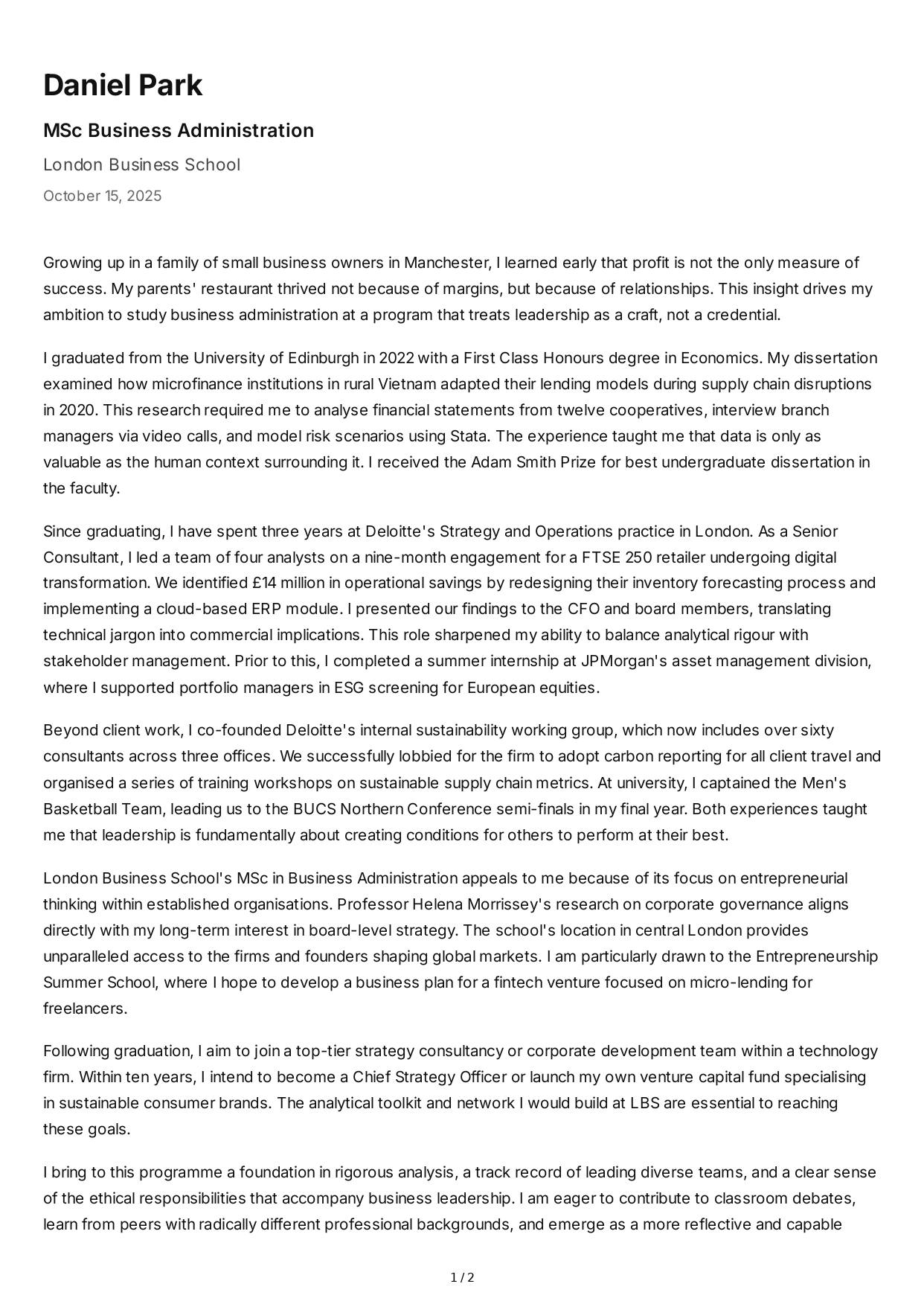 Business Administration Personal Statement - Free AI Personal Statement Generator, 50+ Real Personal Statement Examples