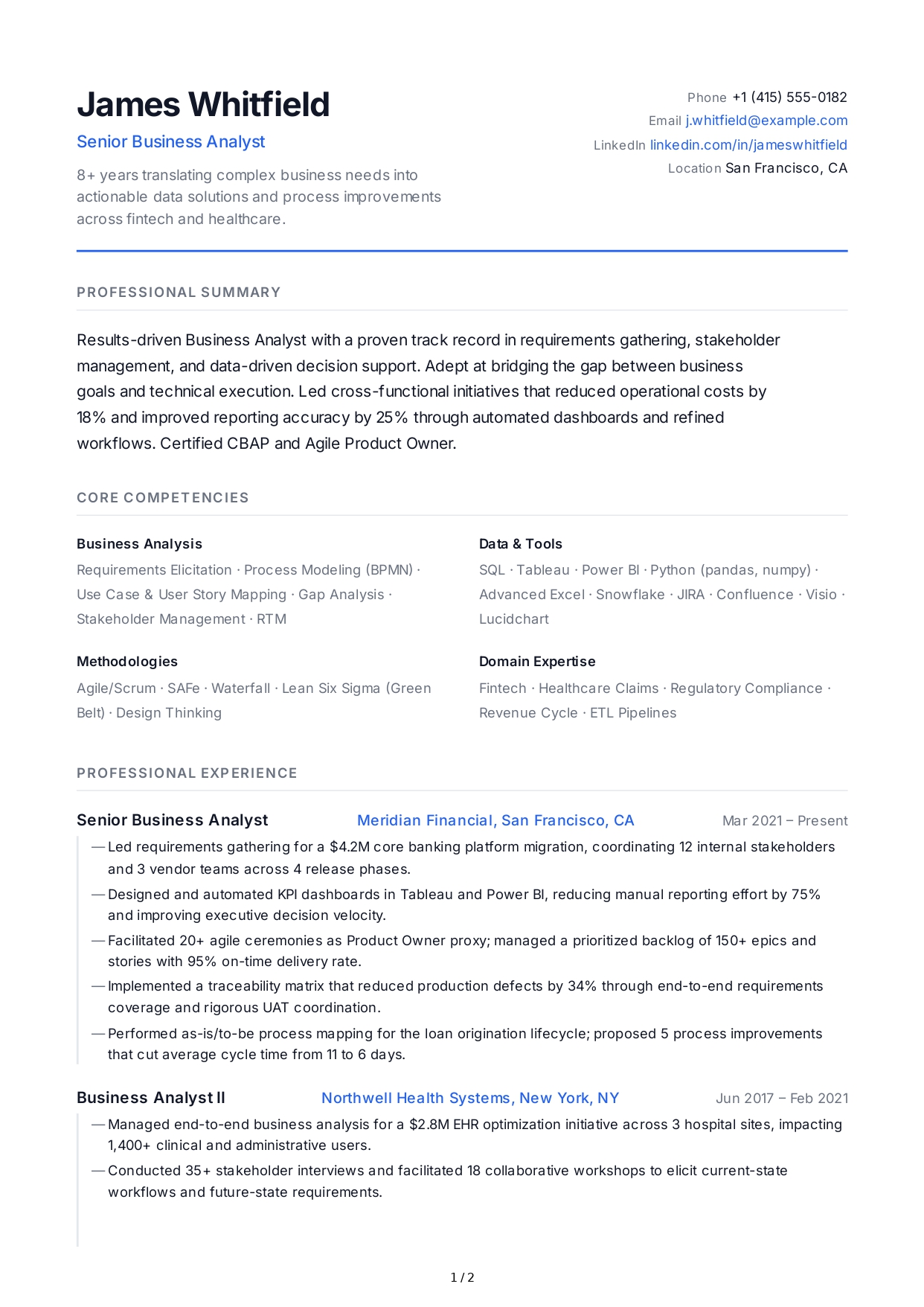 Business Analyst CV - Free AI CV Maker, 50+ Real CV Examples