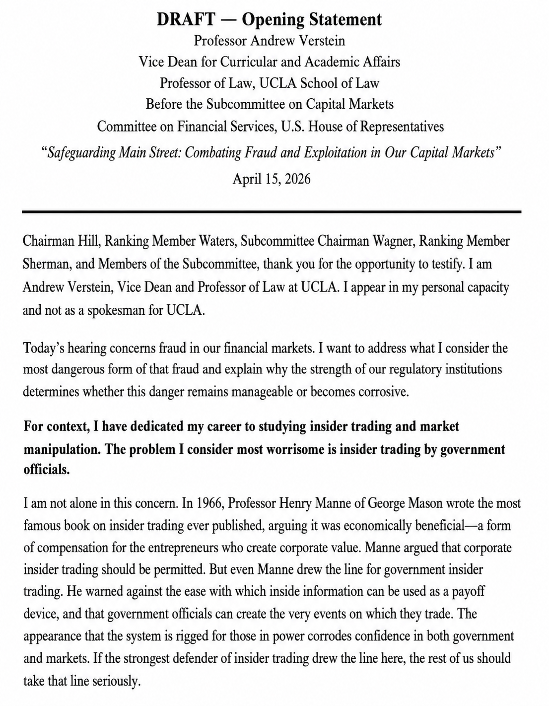 Capital Markets Fraud Hearing Opening Statement - Free AI Opening Statement Generator, 50+ Real Opening Statement Examples
