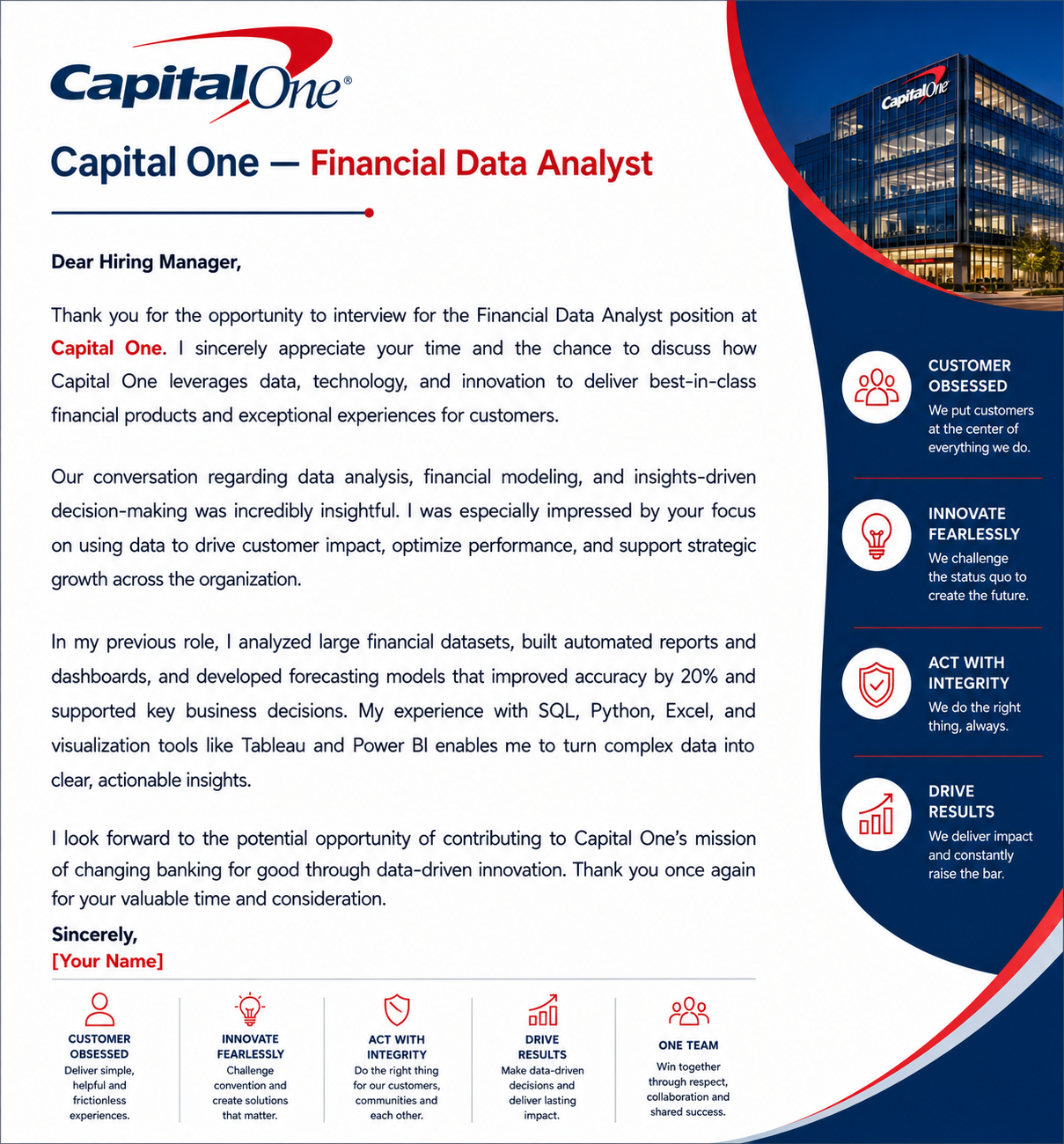 Capital One Financial Data Analyst - AI Thank you Email after Interview Generator
