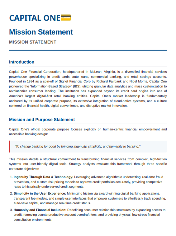 Capital One Mission Statement - Free AI Mission Statement Generator, 50+ Real Mission Statement Examples