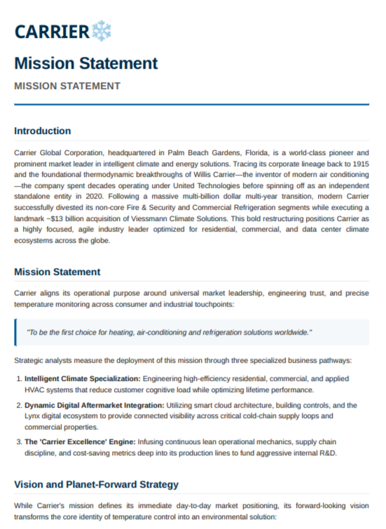 Carrier Global Mission Statement - Free AI Mission Statement Generator, 50+ Real Mission Statement Examples
