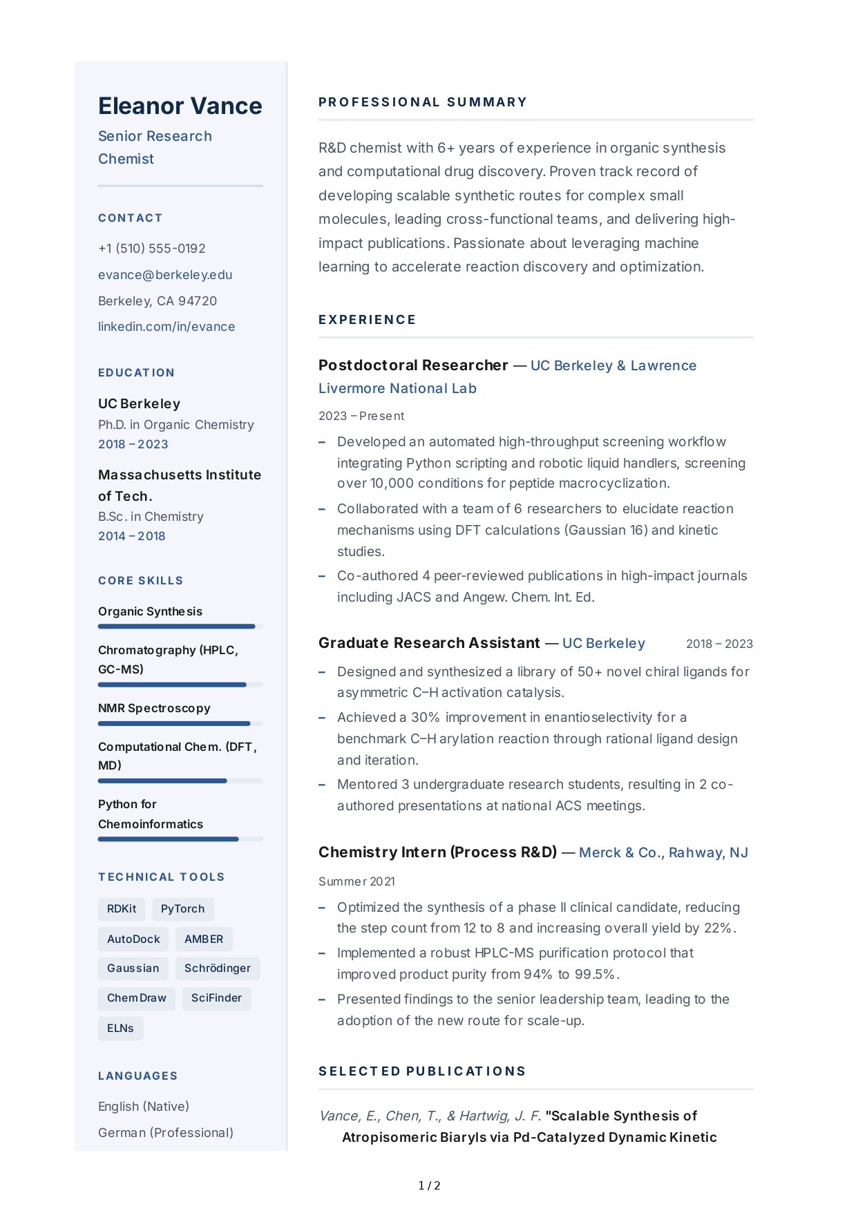 Chemist CV - Free AI CV Maker, 50+ Real CV Examples