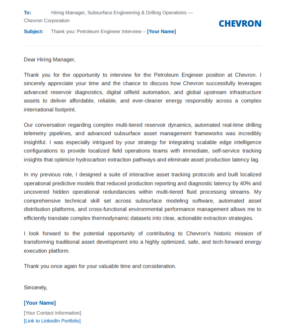 Chevron Petroleum Engineer - AI Thank you Email after Interview Generator