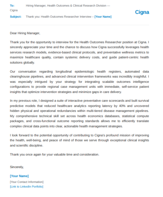 Cigna Health Outcomes Researcher - AI Thank you Email after Interview Generator
