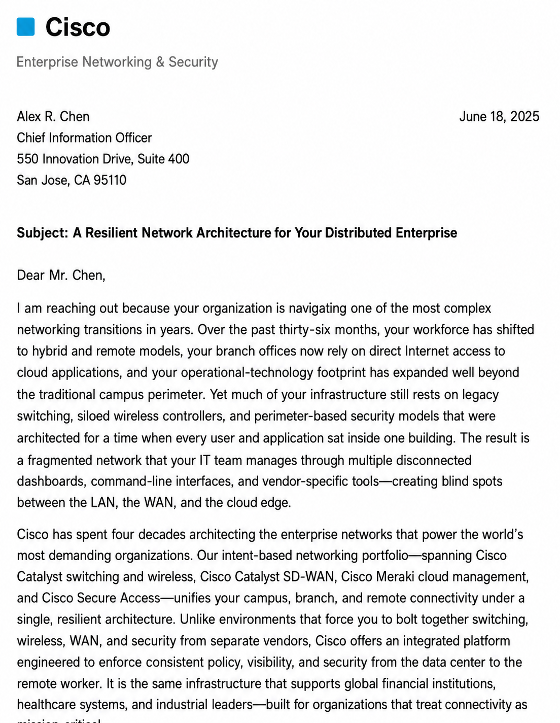 Cisco Networking Sales Letter - Free AI Sales Pitch Generator, 30+ Real Sales Pitch Examples