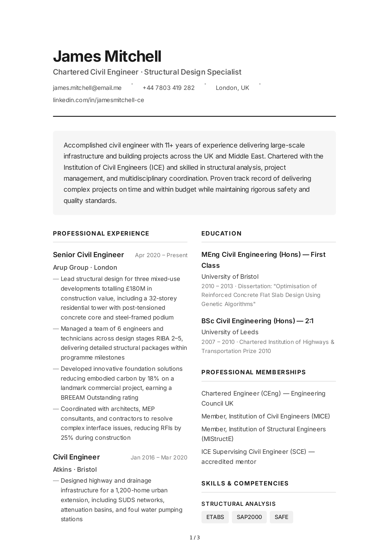Civil Engineer CV - Free AI CV Maker, 50+ Real CV Examples