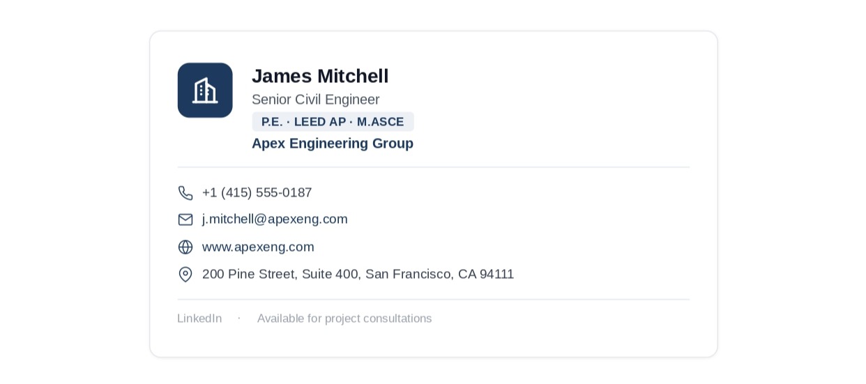 Civil Engineer Email Signature - Free AI Email Signature Generator, 50+ Real Email Signature Examples