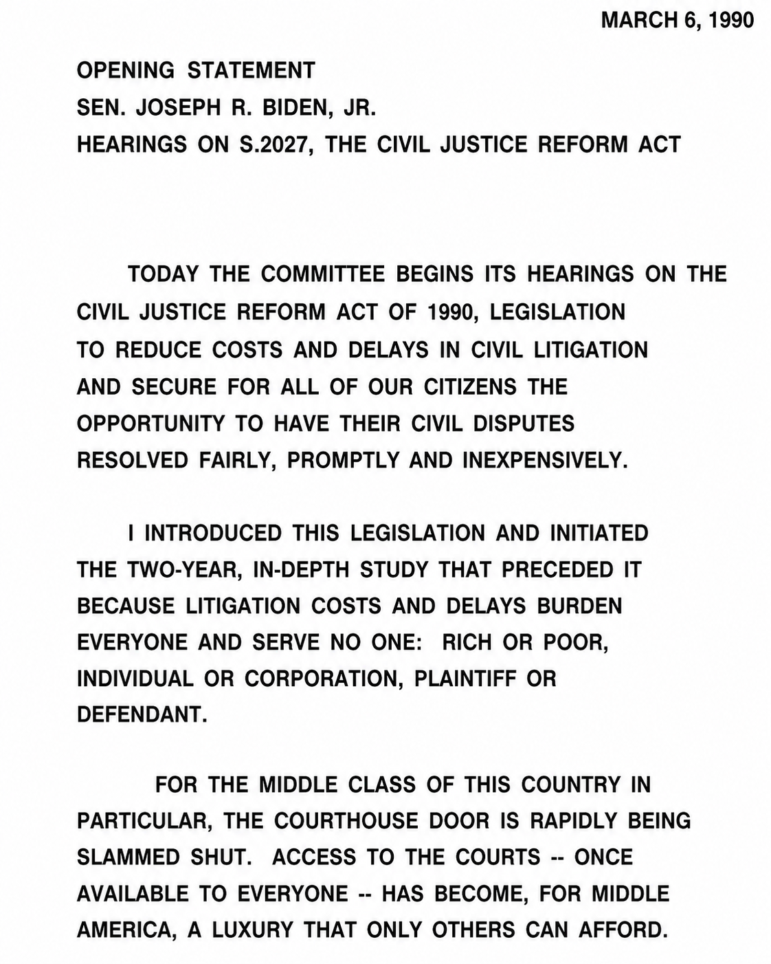 Civil Justice Reform Act Hearing Opening Statement - Free AI Opening Statement Generator, 50+ Real Opening Statement Examples