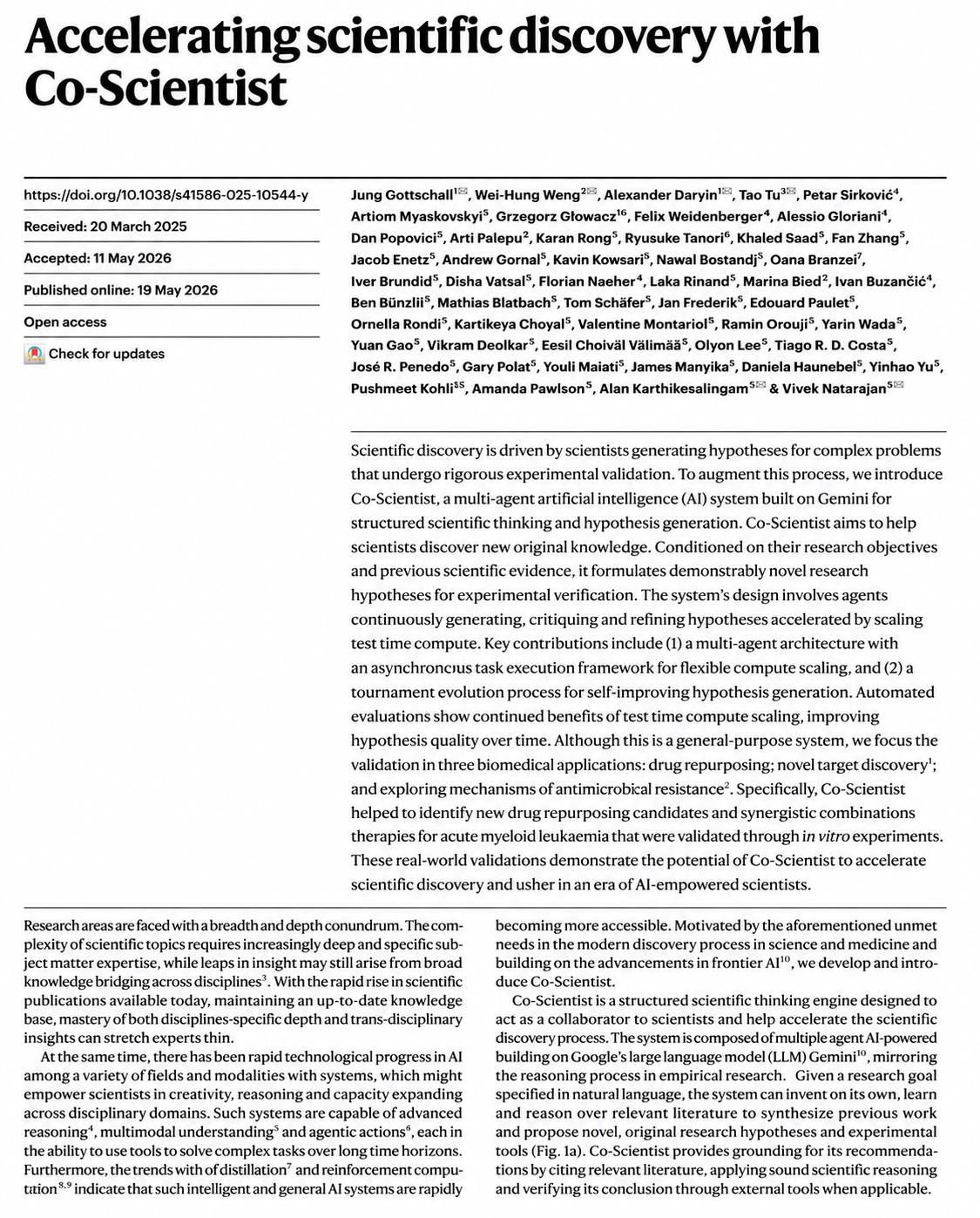 Co-Scientist Research Paper by Google DeepMind - Free AI Research Paper Generator, 50+ Real Research Paper Examples