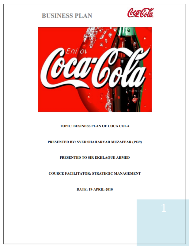 Coco Cola Business Plan - Free AI Business Plan Generator, 50+ Real Business Plan Examples
