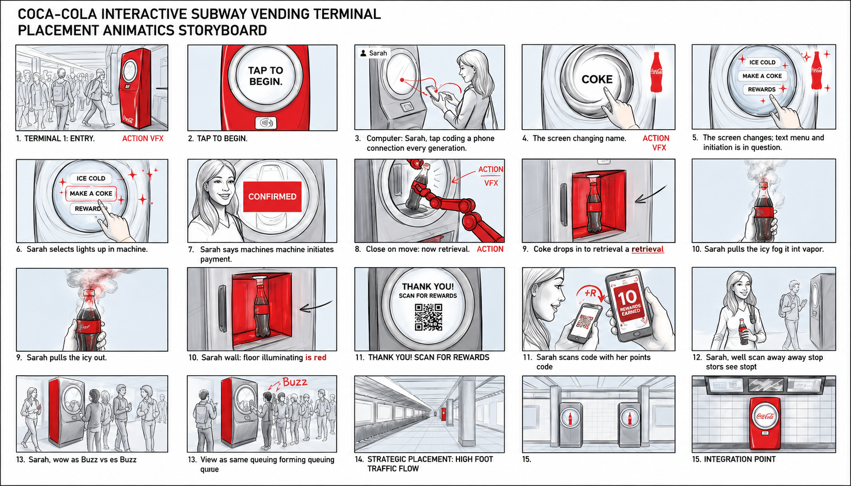Coca-Cola Interactive Subway Vending Terminal Placement Animatics Storyboard - Free AI Storyboard Generator, 40+ Real Storyboard Examples