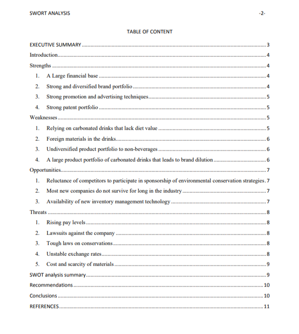 Coco Cola Swot Analysis  - Free AI swot analysis Generator, 50+ Real swot analysis Examples