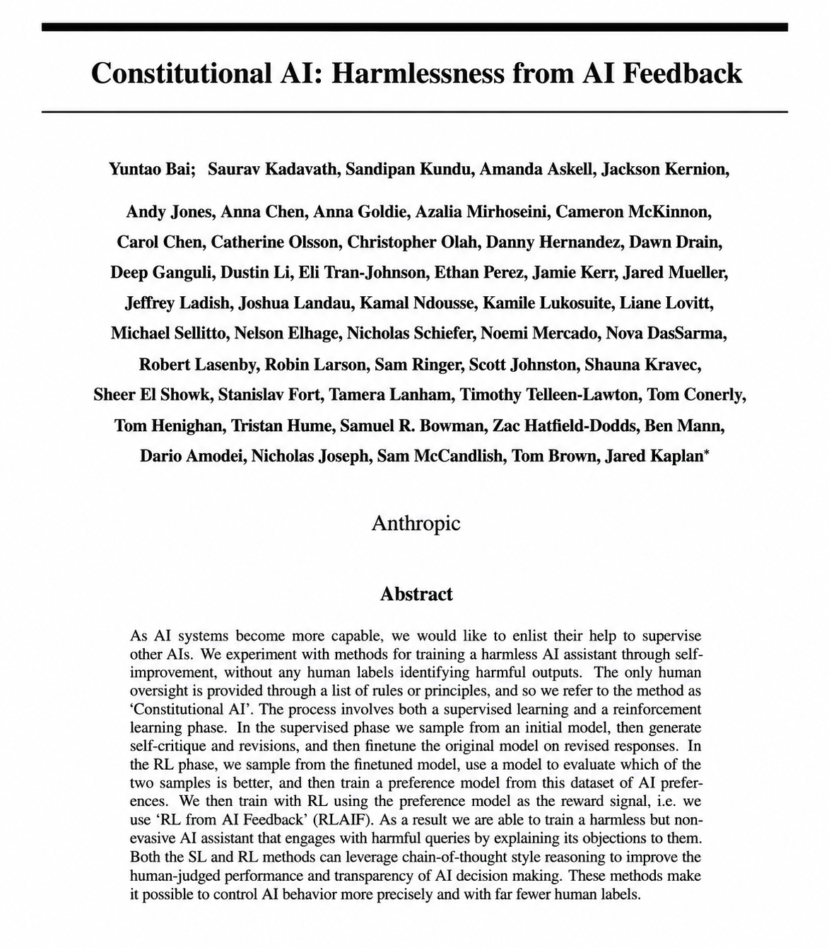 Constitutional AI Research Paper by Anthropic - Free AI Research Paper Generator, 50+ Real Research Paper Examples