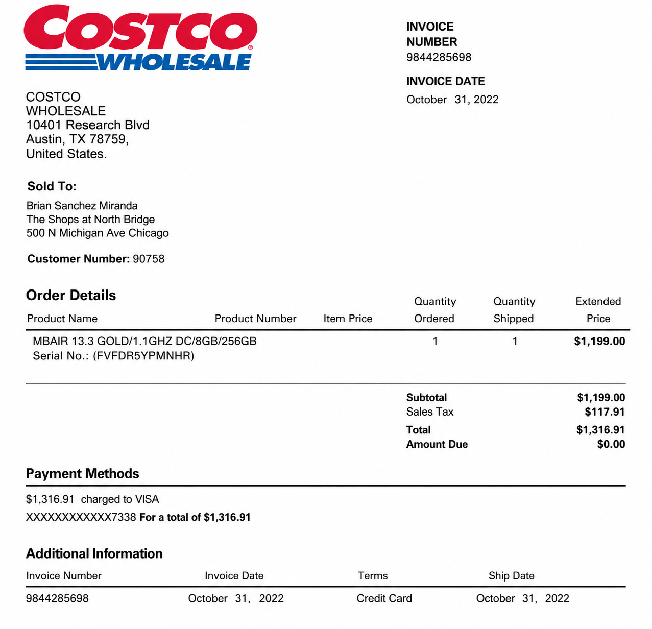 Costco Invoice  - Free AI Invoice Generator, 50+ Real Invoice Examples