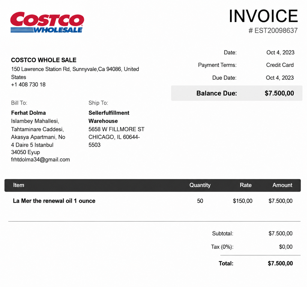 Costco Invoice  - Free AI Invoice Generator, 50+ Real Invoice Examples