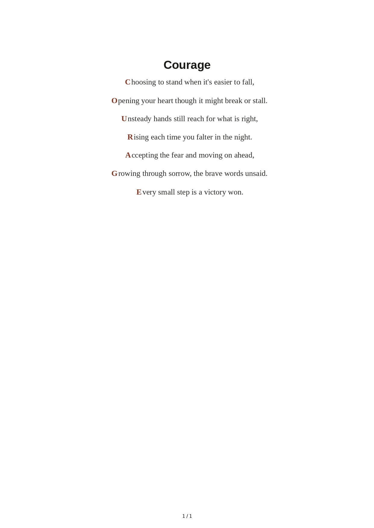 Courage Acrostic Poem