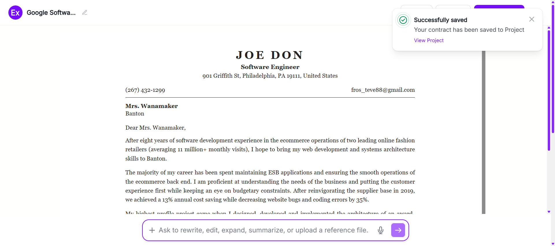 Download Cover Letter