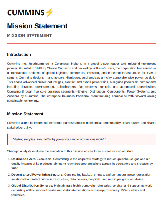 Cummins Mission Statement - Free AI Mission Statement Generator, 50+ Real Mission Statement Examples