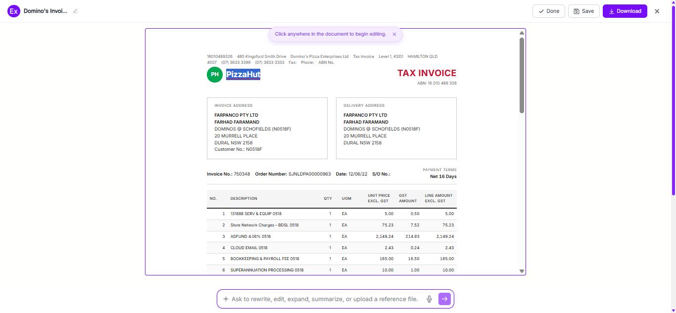 Invoice Examples