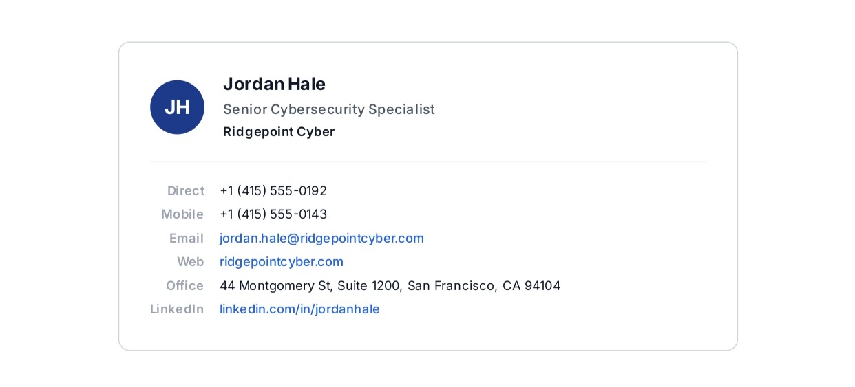Cybersecurity Specialist Email Signature - Free AI Email Signature Generator, 50+ Real Email Signature Examples