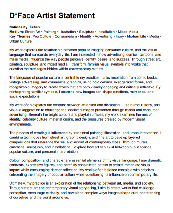 D Face Artist Statement - Free AI Artist Statement Generator, 50+ Real Artist Statement Examples