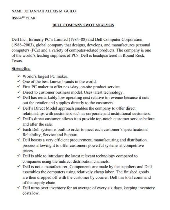 DELL Swot Analysis  - Free AI swot analysis Generator, 50+ Real swot analysis Examples