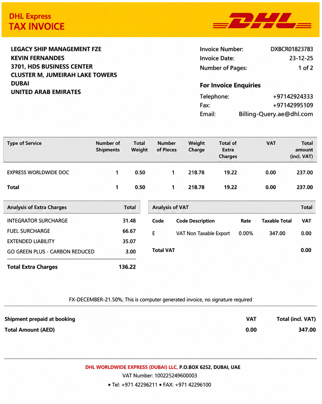 DHL Invoice  - Free AI Invoice Generator, 50+ Real Invoice Examples