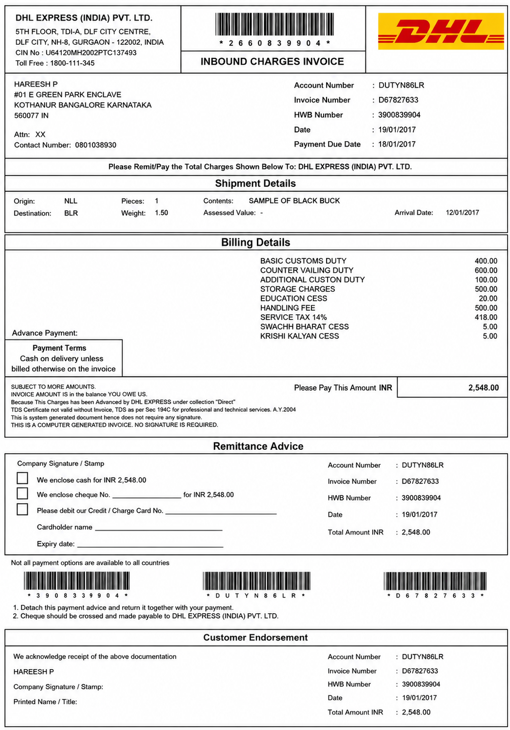 DHL Invoice  - Free AI Invoice Generator, 50+ Real Invoice Examples