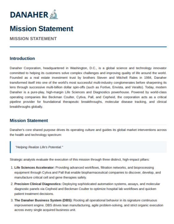 Danaher Mission Statement - Free AI Mission Statement Generator, 50+ Real Mission Statement Examples