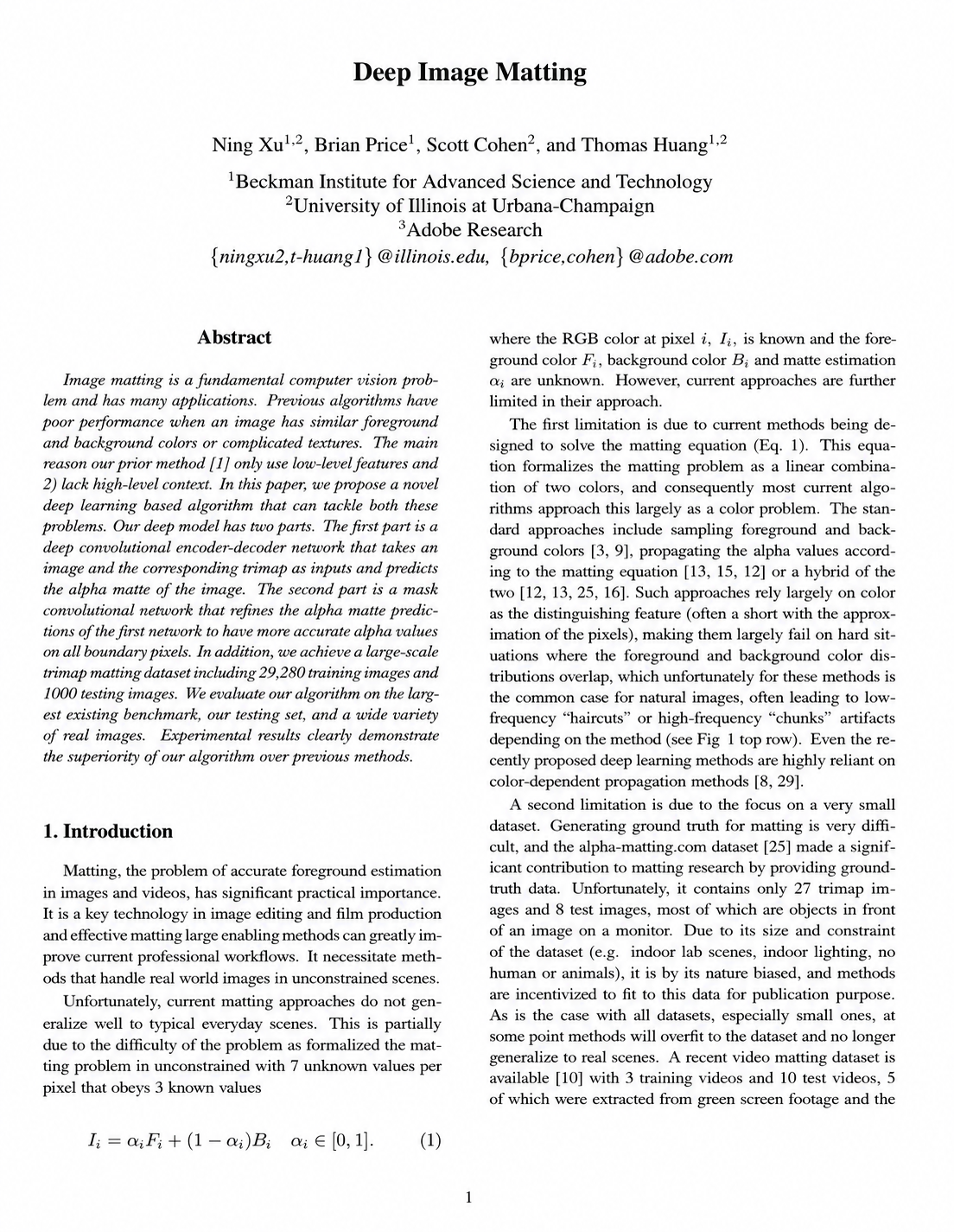 Deep Image Matting Research Paper by Adobe Research - Free AI Research Paper Generator, 50+ Real Research Paper Examples