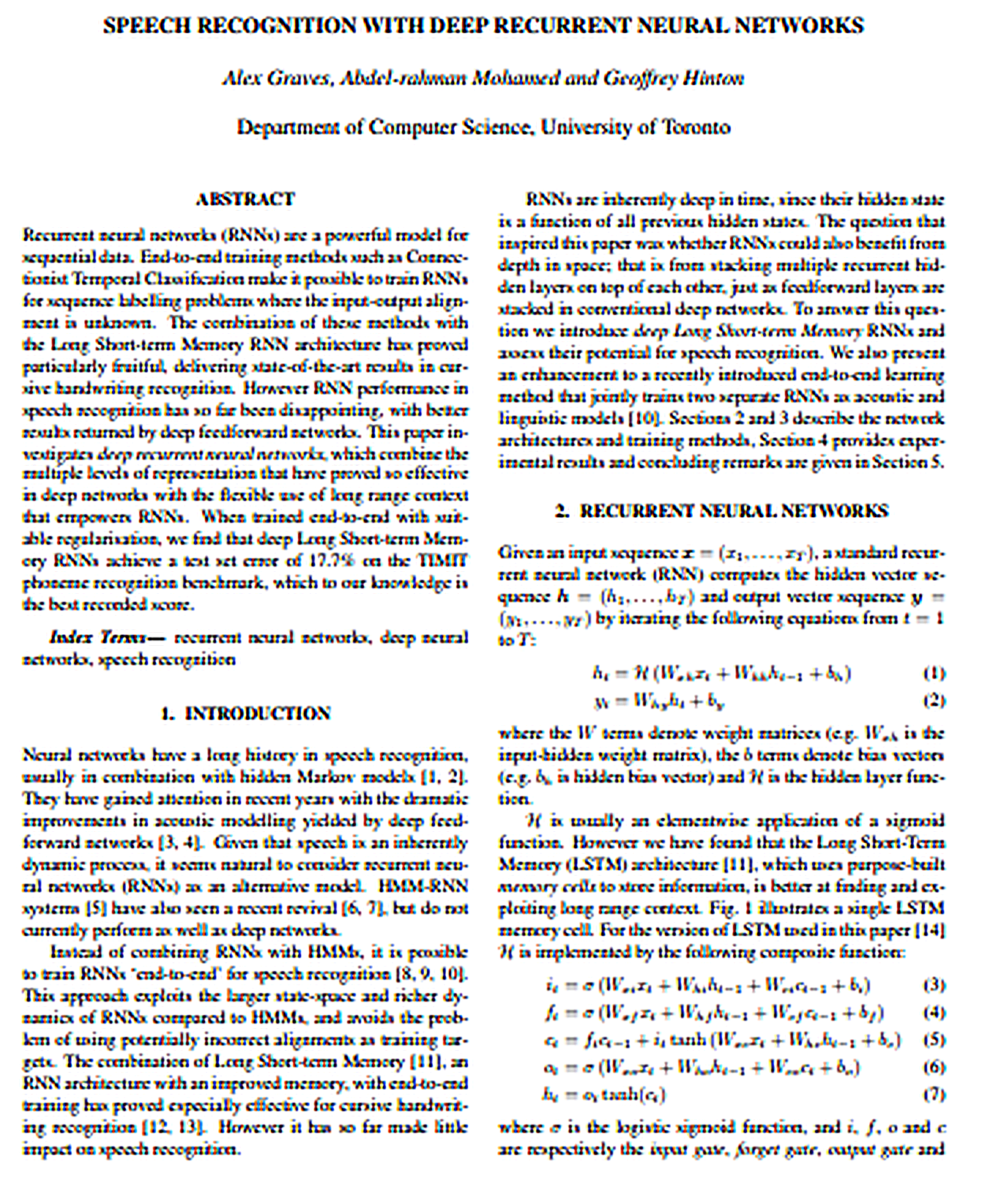 Deep Recurrent Neural Networks Research Paper by University of Toronto - Free AI Research Paper Generator, 50+ Real Research Paper Examples