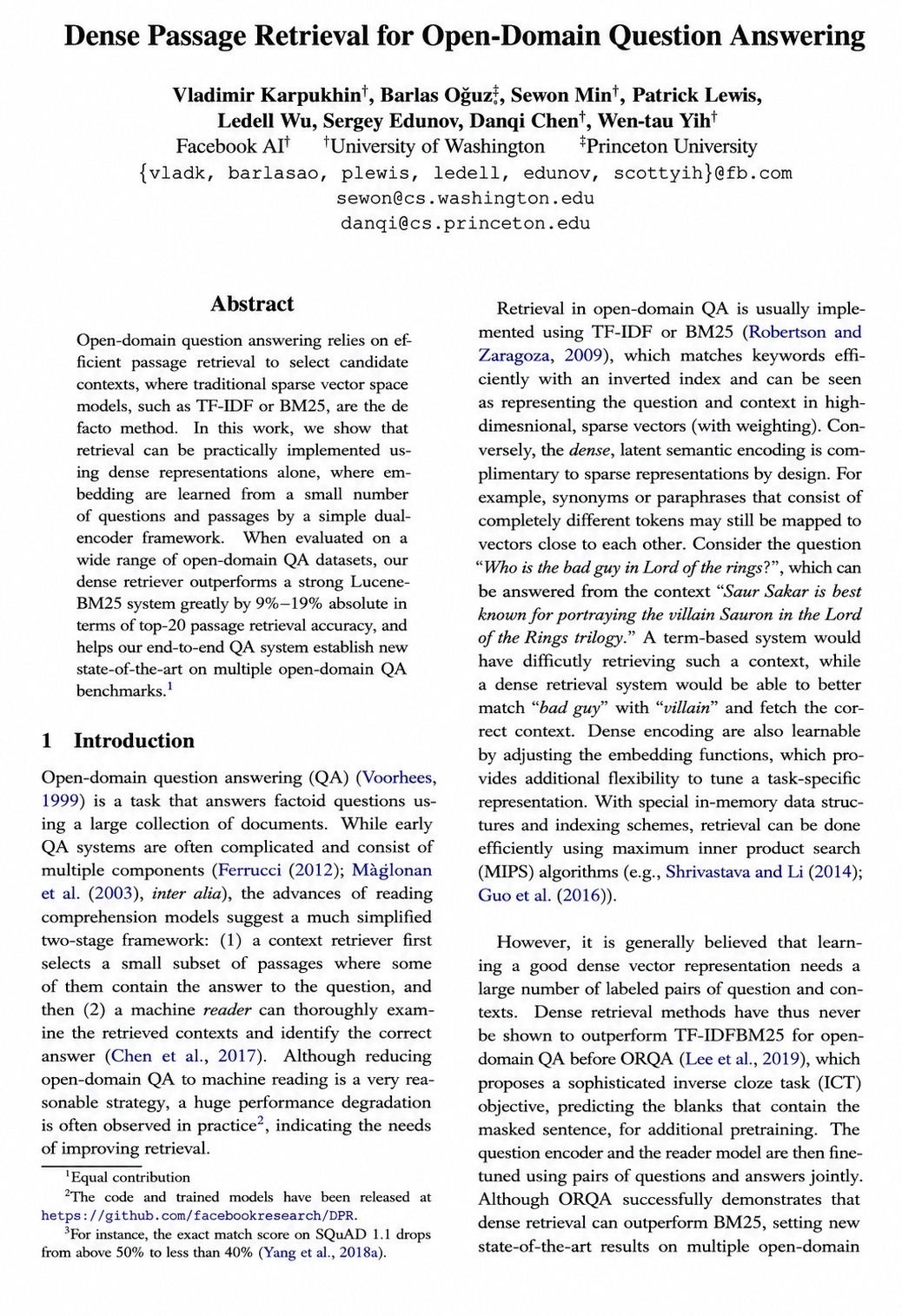 Dense Passage Retrieval Research Paper by Facebook AI - Free AI Research Paper Generator, 50+ Real Research Paper Examples