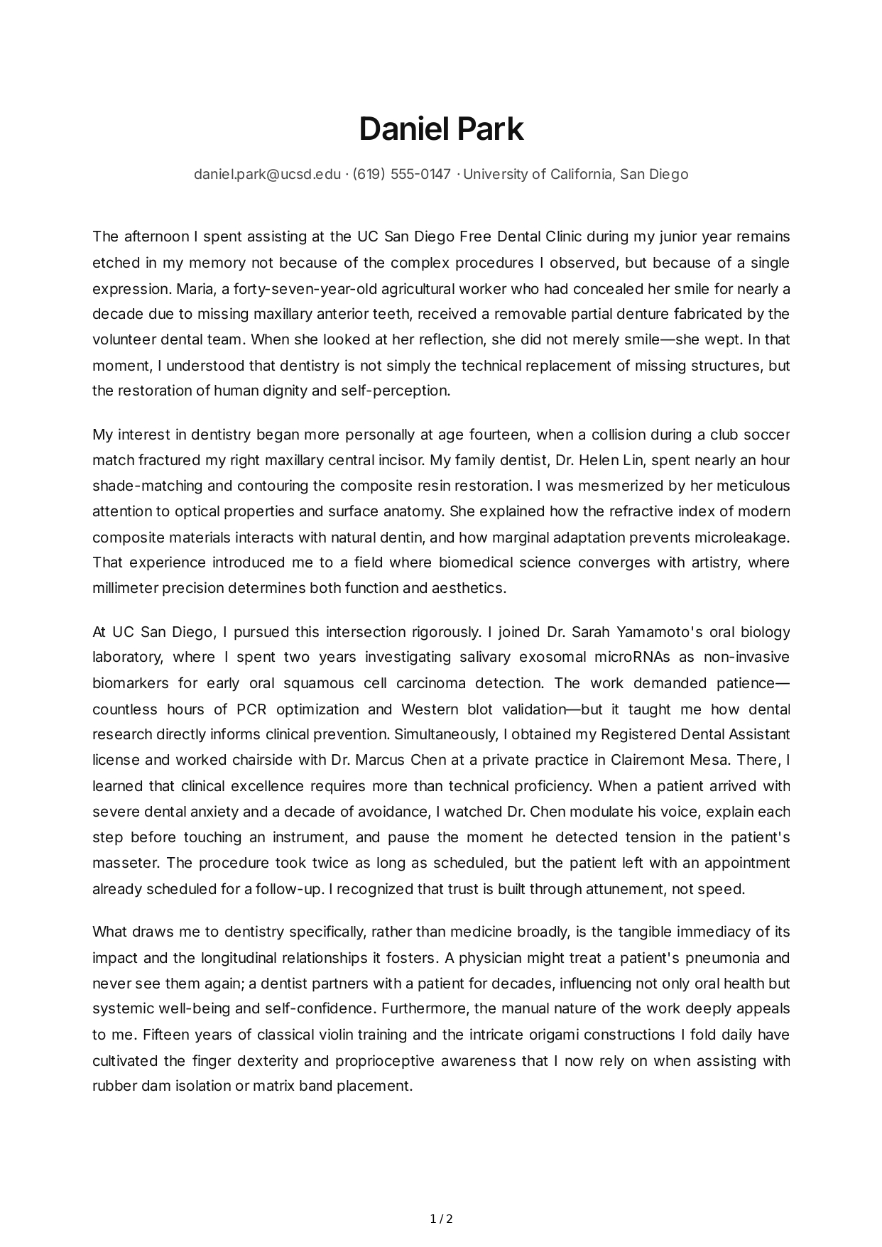 Dental School Personal Statement - Free AI Personal Statement Generator, 50+ Real Personal Statement Examples