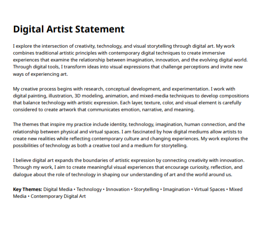 Digital Artist Statement - Free AI Artist Statement Generator, 50+ Real Artist Statement Examples